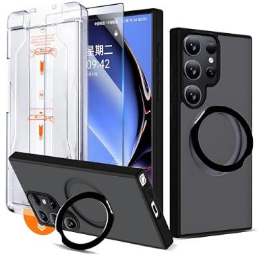 Imagem de QSEVNSQ Capa para Samsung Galaxy S24 Ultra com suporte, capa magnética para Magsafe com protetor de tela, capa fosca translúcida com suporte e suporte de anel para Galaxy S24 Ultra, preta