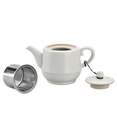 Imagem de NCQIXIAO Bule de chá de cerâmica estilo rural com infusor de aço inoxidável 473 g bule de porcelana florescendo e folhas soltas (branco)