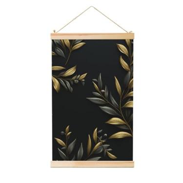 Imagem de LHCVSFGW Cabide de pôster, pôsteres pendurados no eixo de madeira com ramo de oliveira dourado, impressões de arte de parede modernas com molduras de madeira, pintura de arte pronta para pendurar para