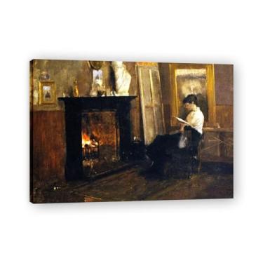 Imagem de A Quiet Day In The Studio John Lavery Iconic Realist Portrait & War Scene Canvas Art – Decoração de parede irlandesa atemporal para casa emoldurada 39,98 x 56 cm