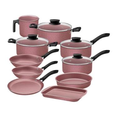Imagem de Jogo de Panelas Tramontina de Alumínio Rosa 10 Peças Linz