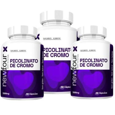 Imagem de Picolinato De Cromo Kit Com 3 Potes Total De 180 Capsulas - New Four
