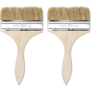 Imagem de 2 pincéis premium de 10 cm / 12,7 cm / 17,8 cm com borda plana de cerdas naturais com cabo de madeira, ferramenta de tratamento de parede para tinta, vernizes, colas, 10 cm