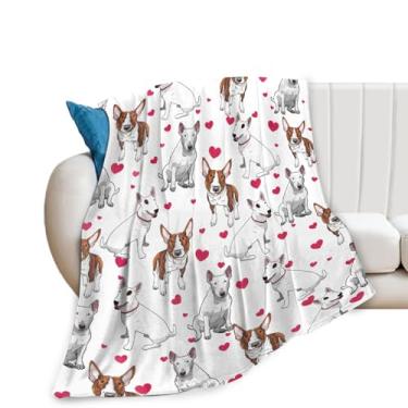 Imagem de Tijuboni Bull Terrier Cobertor de Cachorro Presentes para Meninas Meninos Mulheres Homens Crianças Adultos Cobertor de Lã de Flanela Macia para Sofá Cama Decoração de Casa 101,6 cm x 127 cm
