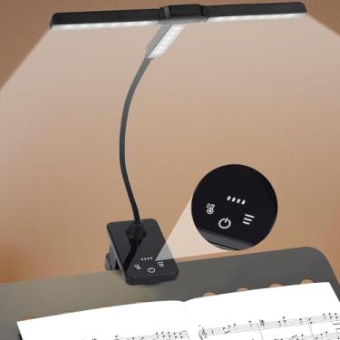 Imagem de Javik Luzes de suporte de música: Luz de piano dobrável recarregável tipo C - Luz de grampo portátil para fichário de partituras com 3 brilhos para pasta coral, guitarra, leitura de livros (preto)