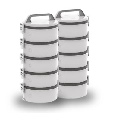 Imagem de Kit 2un Marmita Térmicas 1,5L 5 Andares Marmitex Pote Hermético Vasilha Tampa e Trava Soprano Cinza