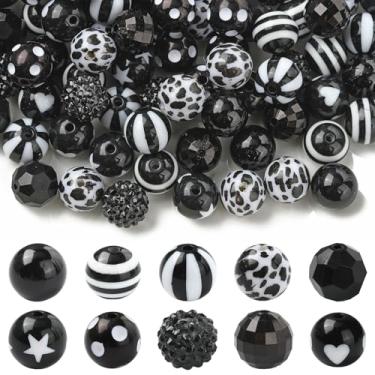 Imagem de UR URLIFEHALL 100 contas redondas de acrílico aleatórias de 16 mm preto e branco para fazer joias, pulseiras, brincos, colar, projetos de artesanato DIY