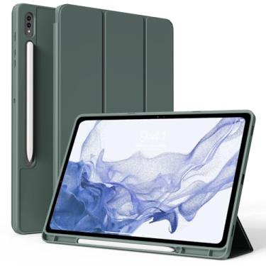Imagem de KVTVOU Capa para Samsung Galaxy Tab S8/S7 (2022/2020, 28 cm) com suporte para S Pen, capa protetora com suporte de três dobras, capa traseira de TPU macio, suporta carregamento de caneta S e hibernar