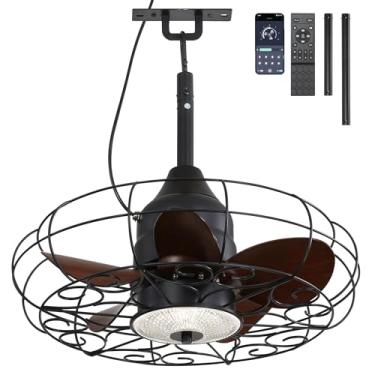 Imagem de Ventilador Gazabo Ventiladores de Teto Externos para Pátios 53 cm Ventilador de Suspensão Externo para Gazebo, Plug In Gaiola Iluminação para Toldo de Pérgola, Pendurado com Gancho, Controle Remoto