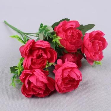 Imagem de flores artificiais de peônia de outono para decoração de casamento com arranjos florais para decoração de casa, sala de estar, fotografia de casamento (rosa vermelha)