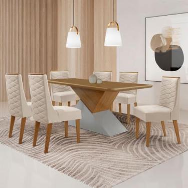 Imagem de Mesa para Sala de Jantar Aster 180cm MDF Tampo Laminado Canto Copo e 6 Cadeiras Safira