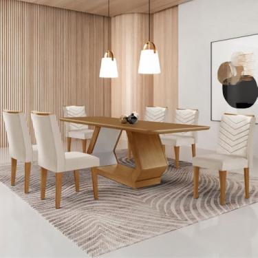 Imagem de Mesa para Sala de Jantar Alvorada 180cm MDF Tampo Laminado Canto Copo e 6 Cadeiras Liz
