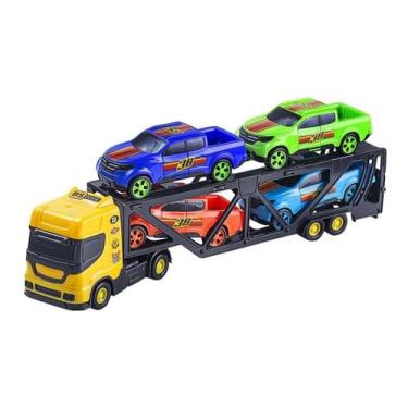 Imagem de Caminhão Cegonheiro De Brinquedo Com Rampa Com 4 Caminhonetes