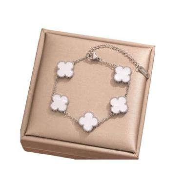 Imagem de L3002-Pulseira Feminina Aço Inoxidável Trevo Virgínia Madrepérola Anti