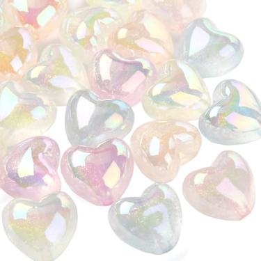 Imagem de UR URLIFEHALL 30 peças, 6 cores, contas de acrílico em forma de coração, contas soltas de plástico com glitter em pó para fabricação de joias a granel