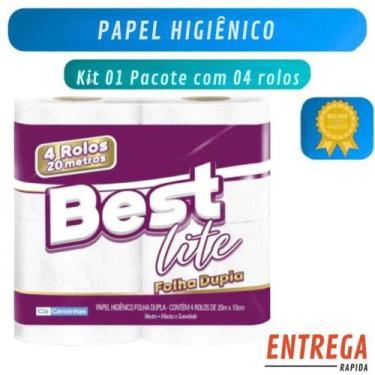Imagem de Kit 4 Rolos Papel Higiênico Best Lite Folha Dupla Neutro 20m
