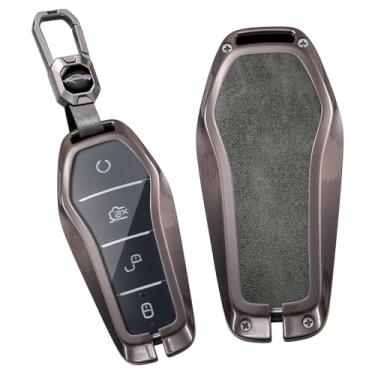Imagem de TECART Capa de chaveiro de liga de zinco com chaveiro adequada para BYD Han Ev Tang Dm Qin PLUS Song Pro 4 botões Smart Key Case Protetor de chave cinza