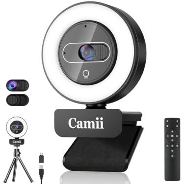 Imagem de Webcam 4K com luz, webcam HD para PC com controle remoto, capa de privacidade embutida, brilho ajustável, microfones de redução de ruído, para laptop Zoom Skype Teams e Google Meet