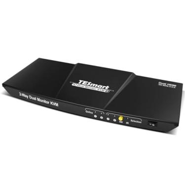 Imagem de BuyTESmart Monitor duplo de 2 portas KVM – HDMI + DisplayPort – 4K 60HZ – QHD 144HZ – Saída de áudio e compartilhamento USB – Suporte para teclado multimídia e jogos – HDK0402A1U (vermelho), HDMI+DP