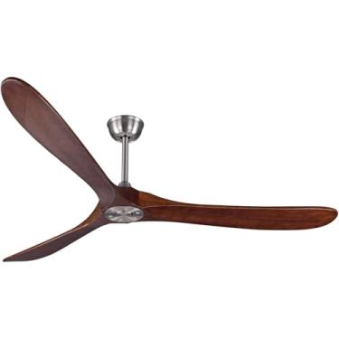 Imagem de Bigzone Ventilador de teto externo de 178 cm com controle remoto sem luz, 3 lâminas de madeira, acabamento em níquel escovado, ventilador de teto de madeira reversível