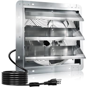 Imagem de Hiorucet Exaustor de obturador montado na parede de 25 cm com cabo de alimentação de 1,8 metros, exaustor de alumínio de baixo ruído 844CFM para estufa, garagem, loja, sótãos, galpão, ventilador de