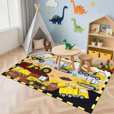 Imagem de Tapetes de construção para quarto de meninos - Tapete de construção, tapete de área de carro infantil para decoração de sala de jogos, tapete de construção com padrão de trator de caminhão, 5 cm x 7