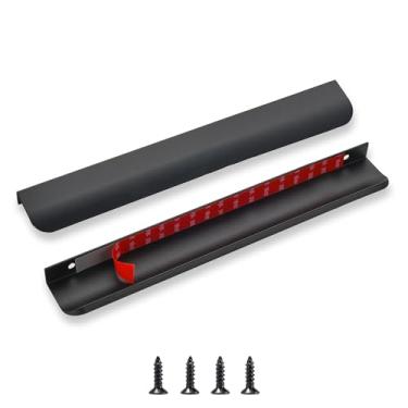 Imagem de sunlithor Puxadores de dedo de borda para armários Descasque e cole na gaveta de cozinha invisível autoadesivo plano sem broca Pacote de 10 manípulos pretos de 30 cm de comprimento total fácil