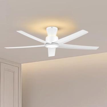 Imagem de ocioc Ventiladores de teto de 132 cm com luzes, ventilador de teto de grande volume de ar com luz de fundo, motor CC reversível ultra silencioso com controle remoto (branco)