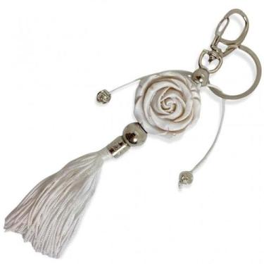 Imagem de Chaveiro Rosa Orixá Iemanjá Branco 16 Cm Em Murano - Bialluz Presentes