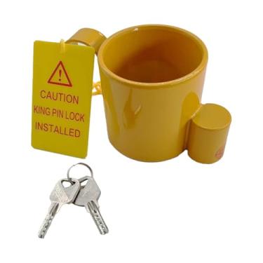 Imagem de HJSIUTV Pino King de 5ª roda de aço sólido anti-roubo com etiqueta de aviso antifurto, dispositivo de bloqueio de segurança anti-roubo de substituição para trailers, semireboques, contêineres