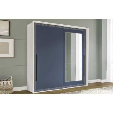 Imagem de Guarda Roupa 2 Portas de Correr (1 c/ espelho) e 2 Gavetas Valência Branco/Azul - Politorno
