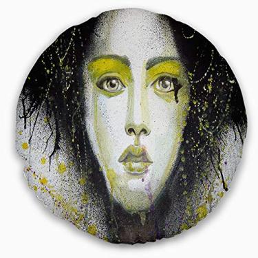 Imagem de Retrato abstrato grande Designart Girl com linha de olhos amarelos, sala de estar, sofá, almofada de alta qualidade + capa de almofada impressa em ambos os lados 40 cm