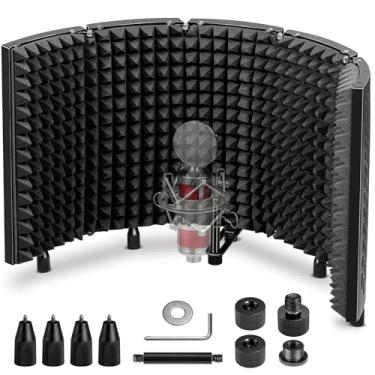 Imagem de CAHAYA Escudo de isolamento de microfone microfone de estúdio espuma absorvente de som profissional ou montado no suporte equipamento de gravação dobrável painel isolador de microfone de 5 painéis