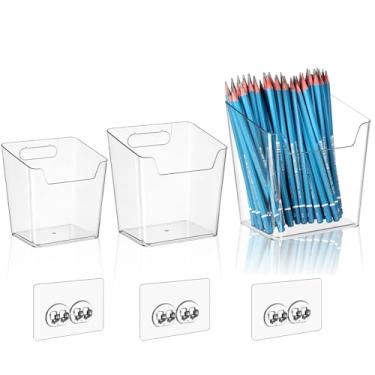 Imagem de Pacote com 3 organizadores de porta de armário de cozinha, organizador de despensa, caixas de armazenamento de plástico, organizador adesivo de parede para banheiro, pequeno organizador de geladeira