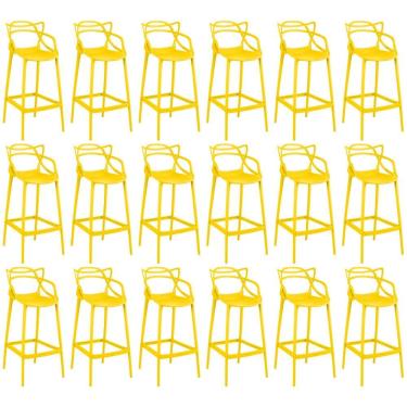 Imagem de Kit 18 Banquetas Allegra Com Encosto Design Cozinha/bancada - Amarelo