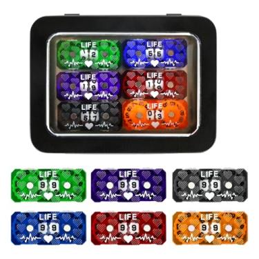 Imagem de SIXPIONTS 6Pcs Life Counter, Heart Symbol Scale Pattern Counters with Metal Box, Compatible with Magic The Gathering Commander Deck, LCG/RPG/D&D/MTG/CCG/TCG Gaming Table Games Accessories