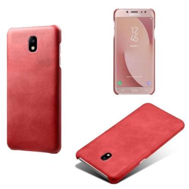 Imagem de Capa para Samsung Galaxy J7 PRO,Proteção contra quedas,Casca de volta de cor sólida simples,Design de couro de imitação de plástico-Red