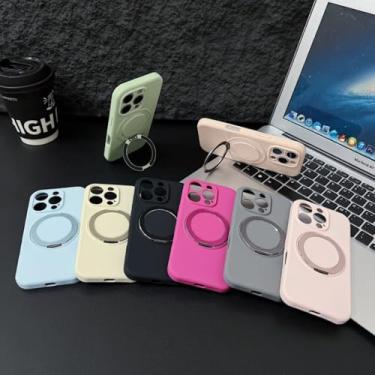 Imagem de Capa magnética de silicone líquido para iPhone 16 Plus 15 14 13 11 12 Pro Max com suporte giratório (para iPhone 16 Pro/verde Matcha)