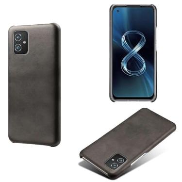 Imagem de Capa para Asus ZenFone 8 ZS590Ks,Proteção contra quedas,Casca de volta de cor sólida simples,Design de couro de imitação de plástico-Black
