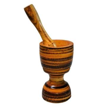 Imagem de Pilão Socador Em Madeira Culinária Alho Pasta Grão 18x10cm G - Colher 