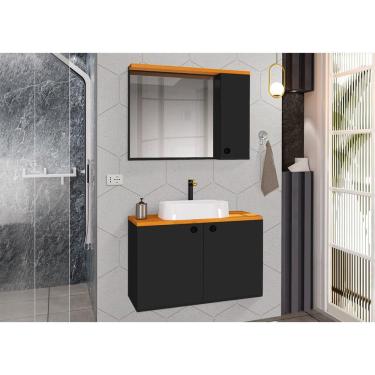 Imagem de Conjunto para Banheiro Gabinete Suspenso com Cuba e Espelheira Madri Preto