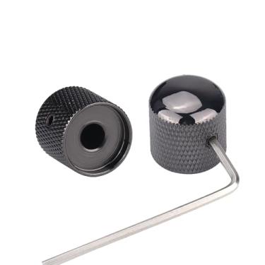 Imagem de XIYANGJUAN 2 maçanetas para baixo elétrico, preto, níquel, metal, volume, tom, cúpula, controle de velocidade, com chave inglesa para Fender Telecaster Gibson Les Paul acessórios para baixo (preto