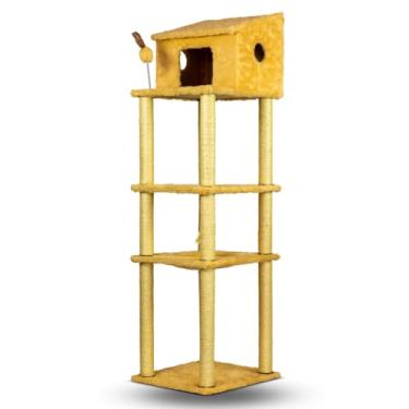 Imagem de Arranhador para Gatos Torre Gigante Com Casa e Cama Confortável Brinquedos Interativos Cat Rio(Bege)