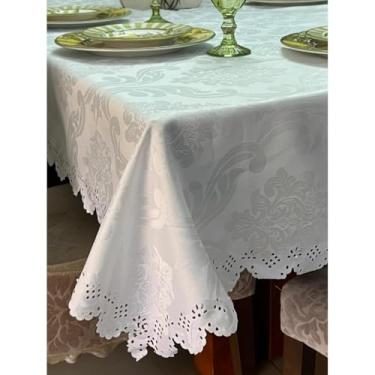 Imagem de Toalha de Mesa Retangular Decoração 4, 6, 8 Lugares - Estampada Bonita Jacquard para 10, 12, 14 Lugares(BRANCO,2,00 METROS)