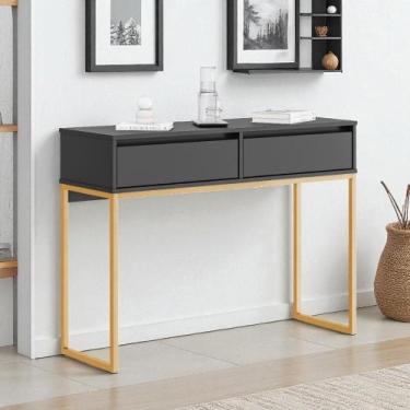 Imagem de Aparador Buffet Rio 2 Gavetas Para Sala 90 cm Preto Dourado - CASA H