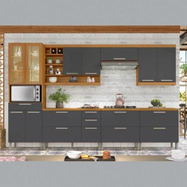 Imagem de Cozinha Modular Burguesa Premium 07 Peças em MDF Nesher, Freijó com Gr