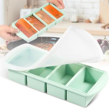 Imagem de DJAPWPX - Bandeja de silicone para freezer, moldes de recipiente de sopa à prova de vazamento de grande capacidade, moldes versáteis para congelador de cubos de gelo, bandeja de silicone fácil de