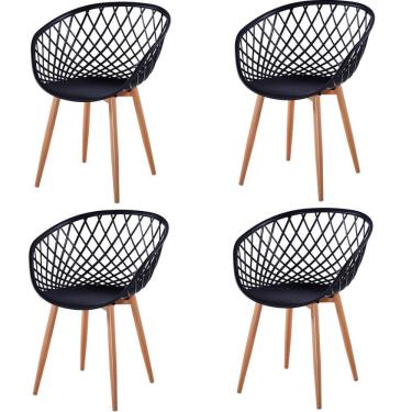 Imagem de Kit 4 Cadeiras ANM8197F Loa Clarice Anima Office Polipropileno Preto Base Metal Pintura Madeira