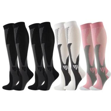 Imagem de Kit 4 Pares Meia De Compressão Esportiva Cano Alto 3/4 Corrida Ciclism