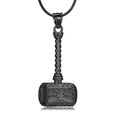 Imagem de Minicremation Mjolnir Thors Colar de urna de martelo para cinzas para homens, joia celta nórdica viking de cremação para mulheres, pingente de cinzas memorial, one size, Metal, Sem Pedra Preciosa